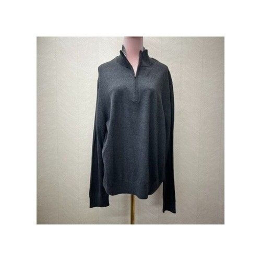 Banana Republic Quarter-Zip Mock Neck Tight Knit Heather Gray Sweater Mens XL